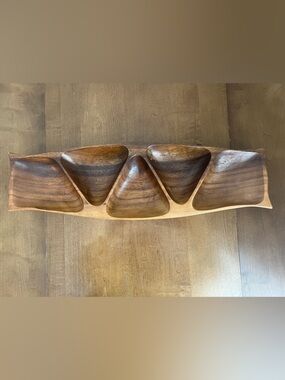 Vintage Monkey Pod Wood Divided Serving Tray Hand Crafted Philippines 24 Inch